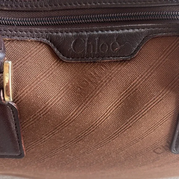 EUC RARE Vintage Chloe Boston Bag. Logo Brown Cloth and Leather (11 x 9) - Picture 3 of 10